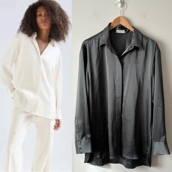 Aritzia Babaton Sable Satin Glossy Button Down Shirt Size Medium - Picture 1 of 7